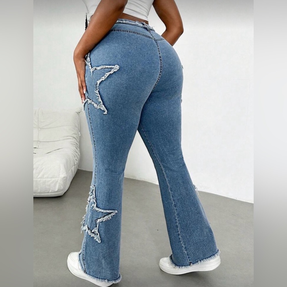 Plus Size Blue Denim Casual Skinny Flare Jeans - Picture 5 of 6